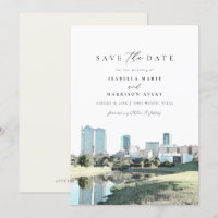 Watercolor Fort Worth Texas Skyline Save the Date