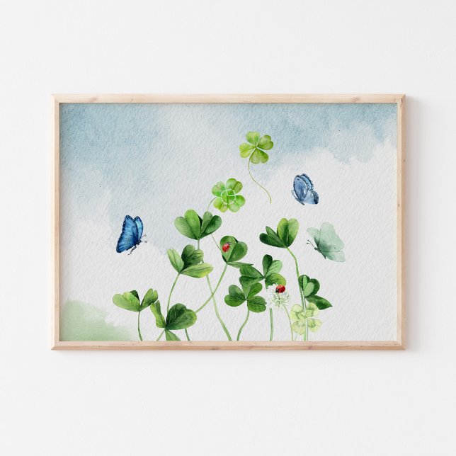 Watercolor Four Leaf Clover Art Print (Watercolor Four Leaf Clover Art Print)