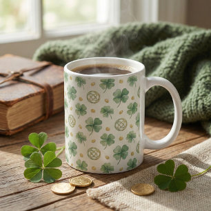 Watercolor Four Leaf Clovers & Celtic Knots Coffee Mug