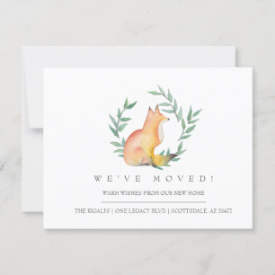 Watercolor Fox and Greenery We've Moved Card