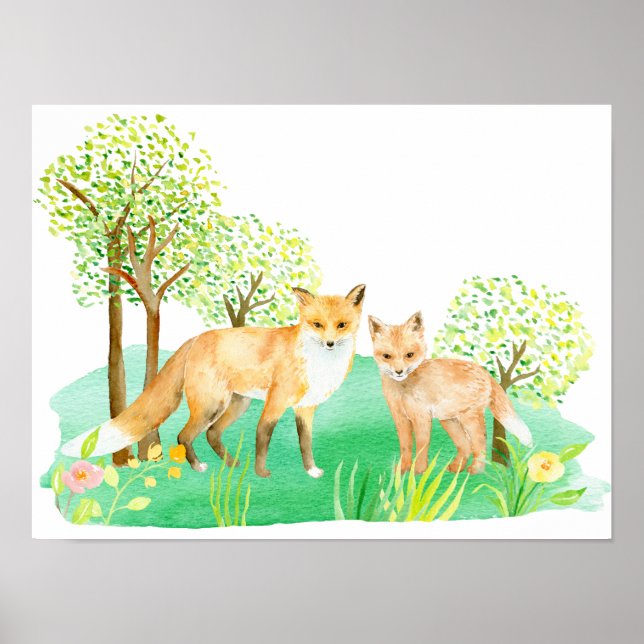 Watercolor Fox and Kit Poster (Front)