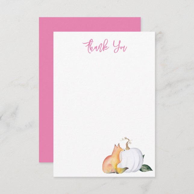 Watercolor Fox and Pumpkin Thank You Card (Front/Back)