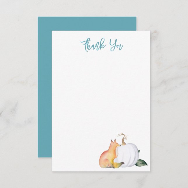 Watercolor Fox and Pumpkin Thank You Card (Front/Back)