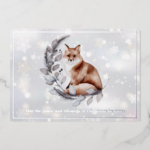 Watercolor fox and snow custom Christmas Foil Holiday Card