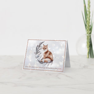 Watercolor fox and snow custom holiday card
