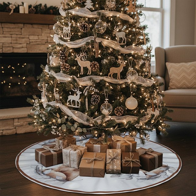 Watercolor fox and snow  holiday   brushed polyester tree skirt (Creator Uploaded)