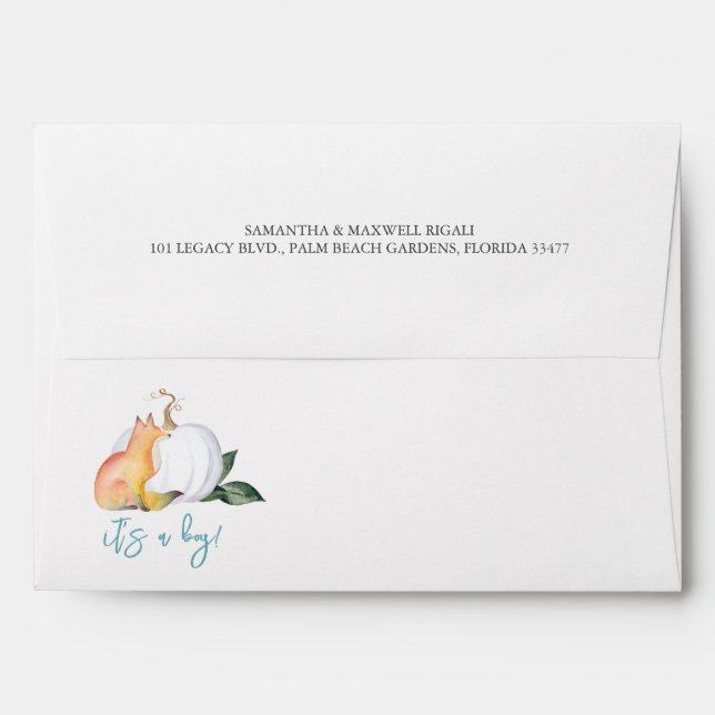 Watercolor Fox and White Pumpkin Address Envelope (Back (Top Flap))