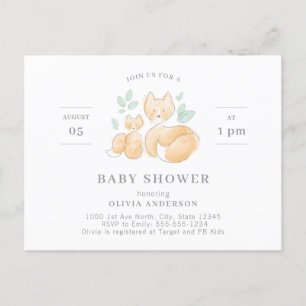 Watercolor Fox Baby Shower Invitation Postcard