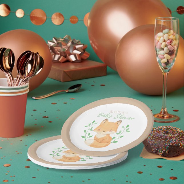 Watercolor Fox Baby Shower Paper Plate (Multi)
