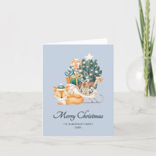 Watercolor Fox Christmas Sleighs Non-Photo Folded Holiday Card