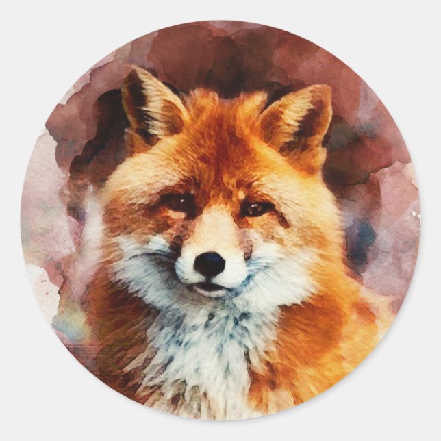 watercolor fox classic round sticker (Front)