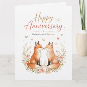 Watercolor Fox Couple Floral Wreath Anniversary Thank You Card