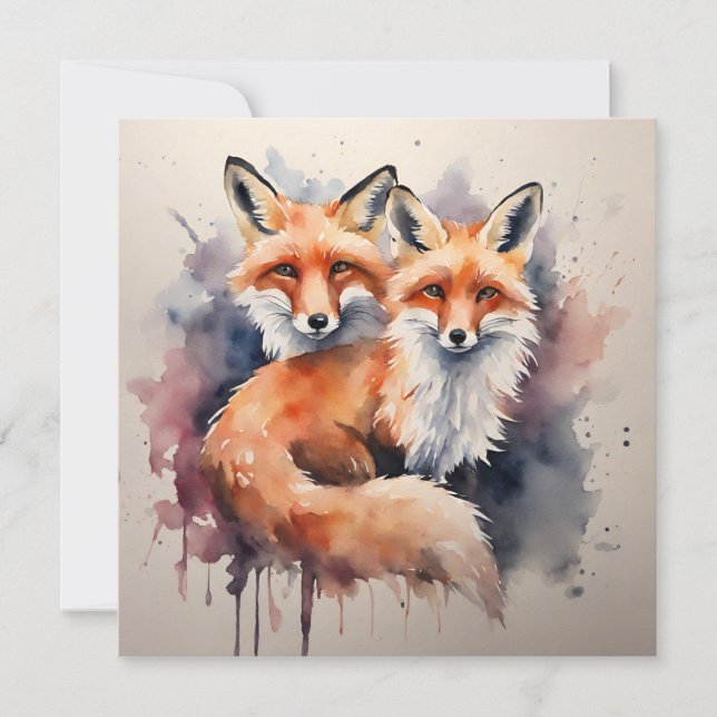 Watercolor Fox Duo Invitation (Front)