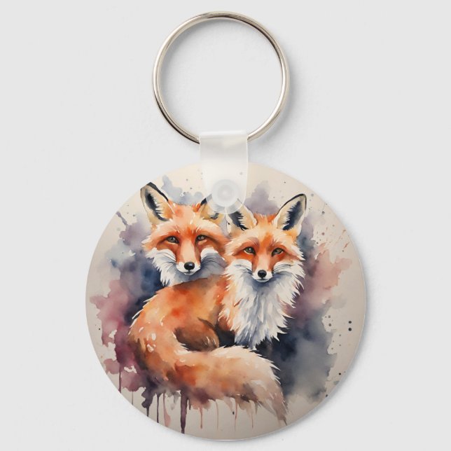 Watercolor Fox Duo Keychain (Front)