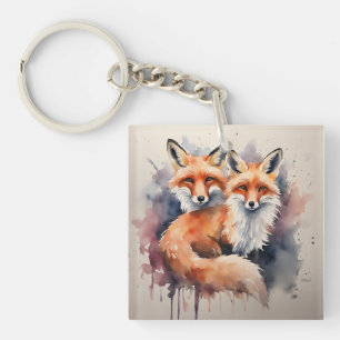 Watercolor Fox Duo Keychain