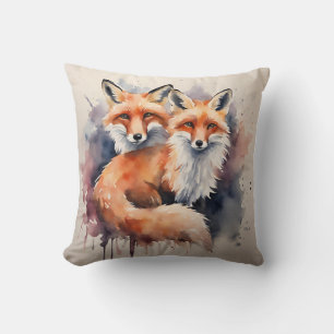Watercolor Fox Duo Throw Pillow