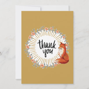 Watercolor Fox Floral Wreath Thank You Card