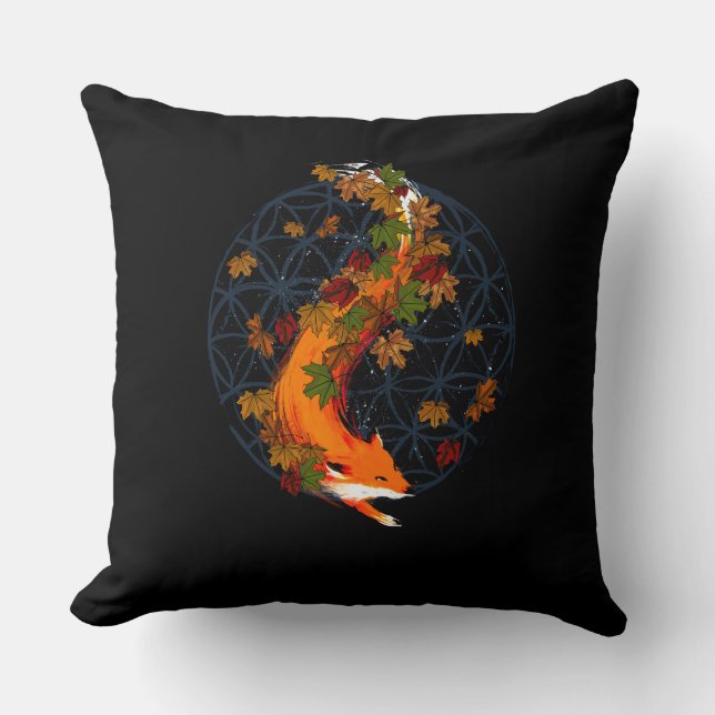 Watercolor Fox Flower Of Life Spirit Animal Throw Pillow (Front)