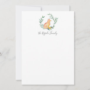 Watercolor Fox & Greenery Personalized Stationery Card