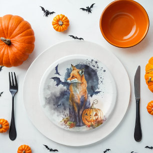 Watercolor Fox Halloween Paper Plate