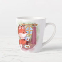 Watercolor Fox having Tea and Biscuits