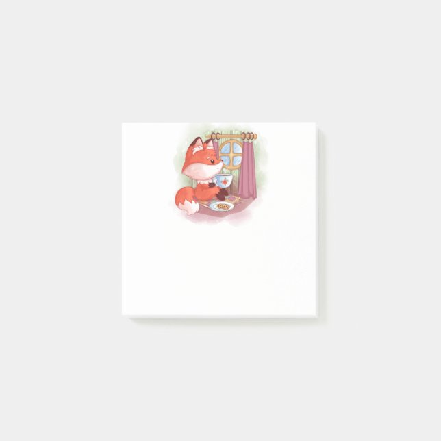 Watercolor Fox having Tea and Biscuits Post-it Notes (Front)