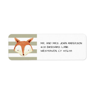 Watercolor Fox Navy Orange Stripes Label