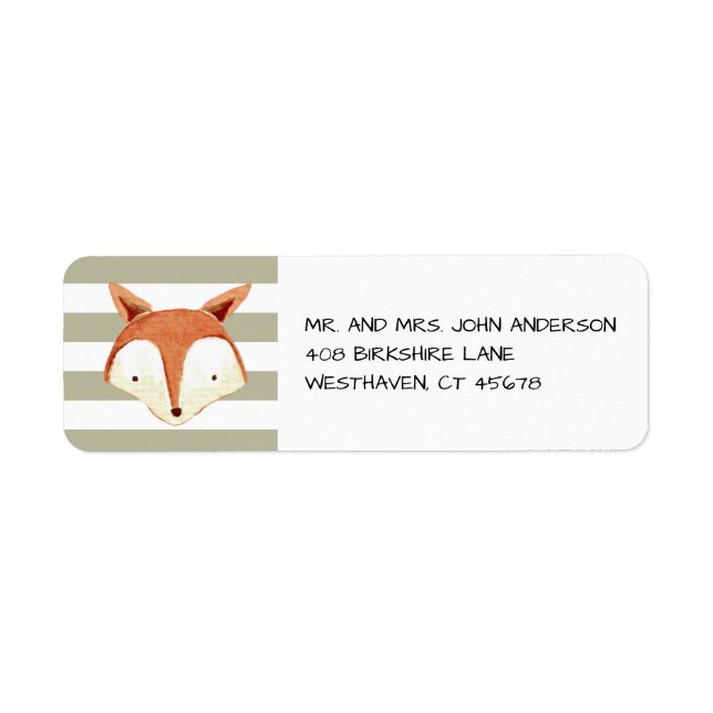 Watercolor Fox Navy Orange Stripes Label (Front)