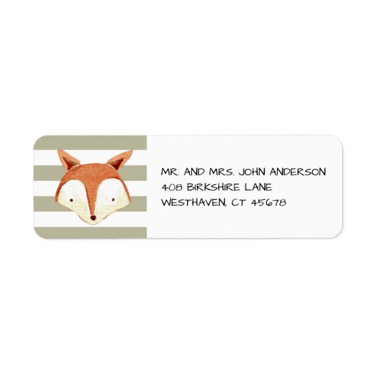 Watercolor Fox Navy Orange Stripes Label Return Address Label