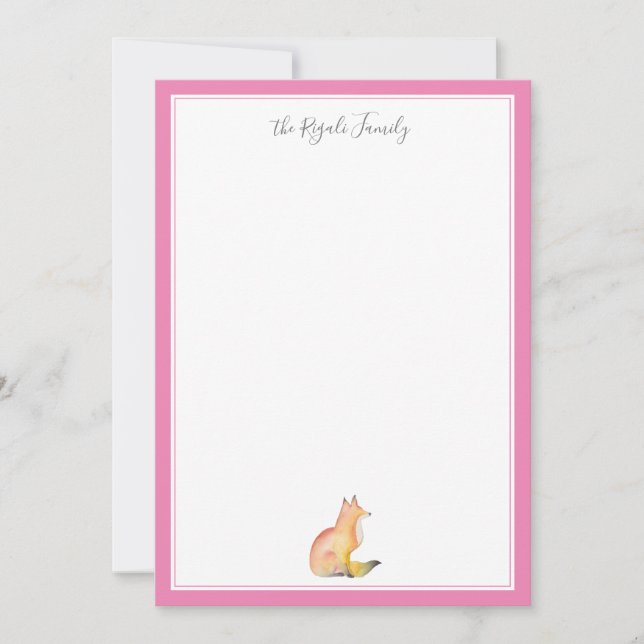 Watercolor Fox Personalized Stationery Card (Front)