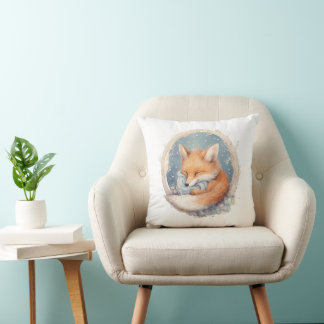 Watercolor Fox Pewter Blue Throw Pillow