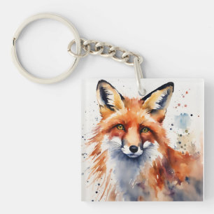 Watercolor Fox Portrait Keychain