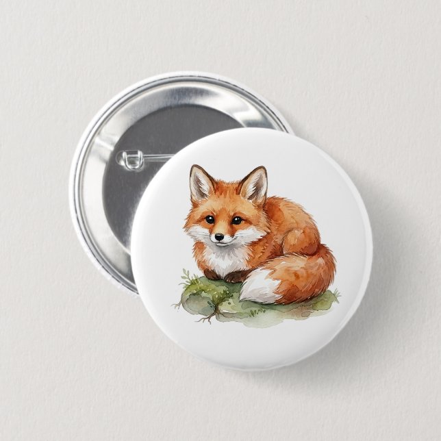 Watercolor Fox Round Button Badge (Front & Back)