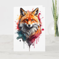 Watercolor Fox Splatter Art Portrait Splash Blank