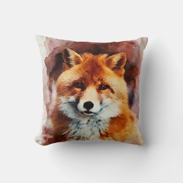 watercolor fox throw pillow (Front)