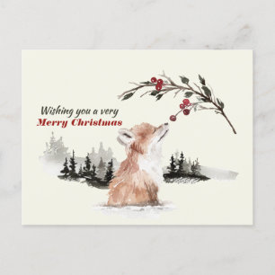 Watercolor Fox Wishing You A Very Merry Christmas Postcard