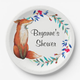 Watercolor Fox & Wreath Party Plates
