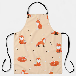 Watercolor foxes: cute, vintage background pattern apron