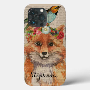 Watercolor Foxy Floral Friends Personalized Name iPhone 13 Pro Case
