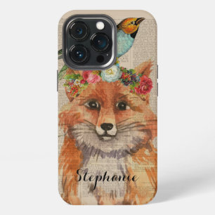 Watercolor Foxy Floral Friends Personalized Name iPhone 13 Pro Case