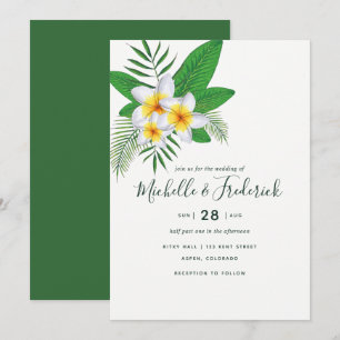 Watercolor Frangipani Beach Wedding Invitation