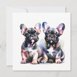 Watercolor French Bulldog cute puppies Thank You Card
