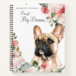 Watercolor French Bulldog Floral Quote & Monogram Notebook