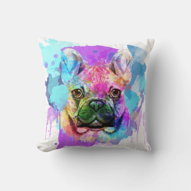 Watercolor French Bulldog, French Bulldog Throw Pillow (Front)