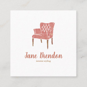 Watercolor French Chair Interior Design Staging Square Business Card