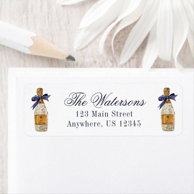 Watercolor French Champagne with a Navy Bow (Insitu)