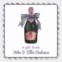 Watercolor French Champagne with Striped Bow Gift