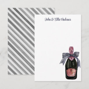 Watercolor French Champagne with Striped Bow Thank You Card
