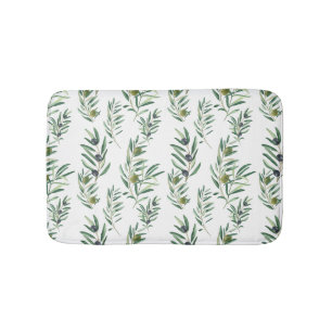 Watercolor French Country Chic Green Olive Pattern Bath Mat