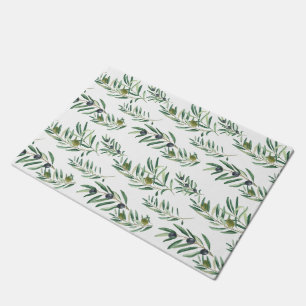 Watercolor French Country Chic Green Olive Pattern Doormat